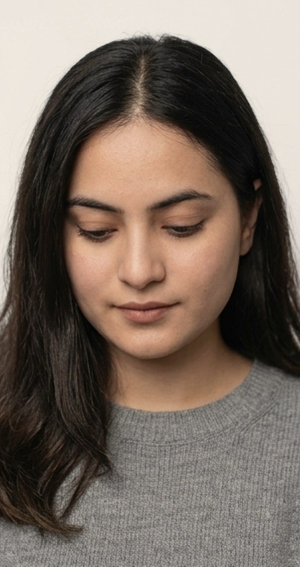 A woman with her eyes closed in a quiet, unhurried moment